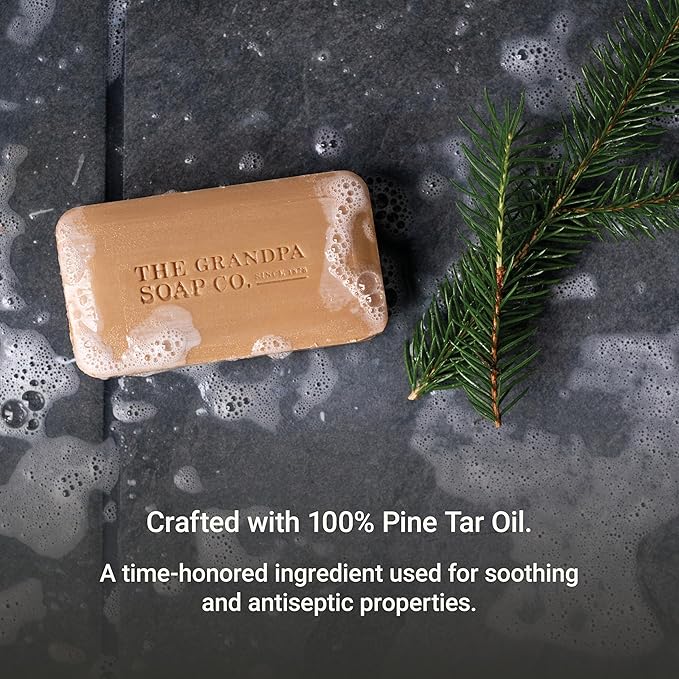 The Grandpa Soap Company Pine Tar Bar Soap for Men- Made With Pine Tar Oil, 3 in 1 Cleanser Deodorizer and Moisturizer, Dermatologist Tested, Safe for Sensitive Skin, 4.25 Oz, 8 Pack