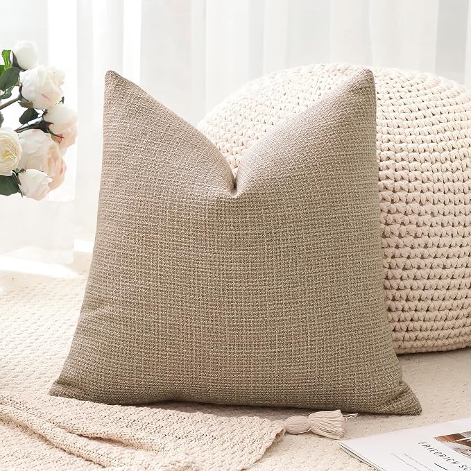OTOSTAR Linen Throw Pillow Cover Set of 1 Decorative Square Pillowcases Cushion Covers 20x20 Inch for Home Decor Sofa Bedroom Car 50 x 50CM Light Coffee
