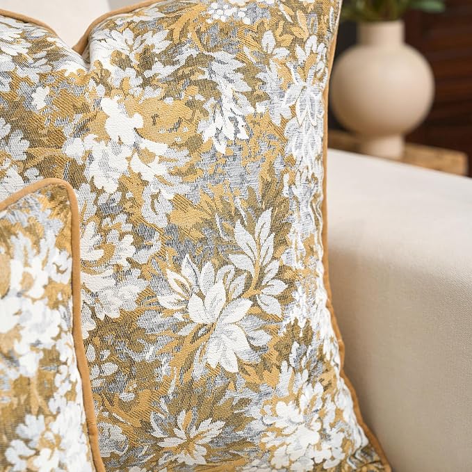 Alerfa Yellow Neutral Floral Pillow Cover 12 x 20 Inch, Vintage Chenille Rectangle Couch Pillow Cover Soft Decorative Farmhouse Accent Pillowcase for Living Room Bedroom