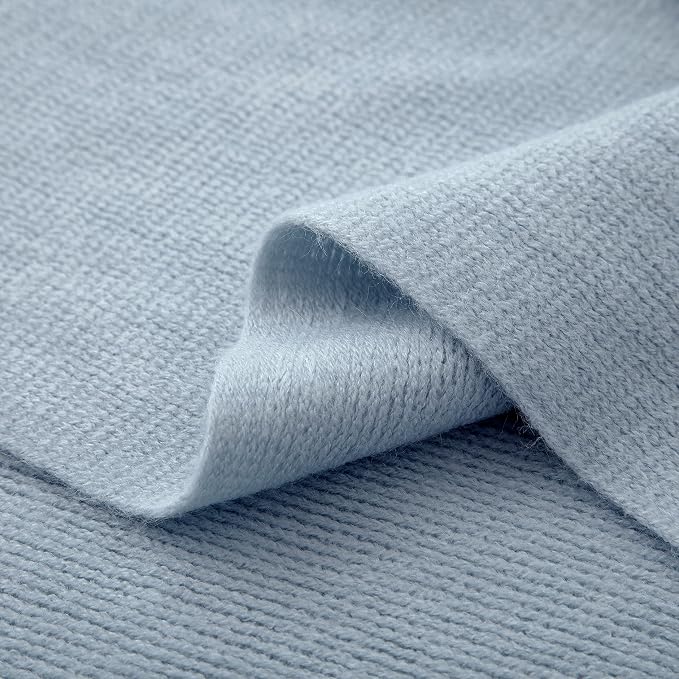 Vonty Light Blue Knitted Throw Blanket with Tassels Fringe, 50x60 Acrylic | Super Soft And Lightweight, Year-Round Cozy Warmth, Farmhouse Decorative Style, Machine Washable, for Couch, Sofa or Bed