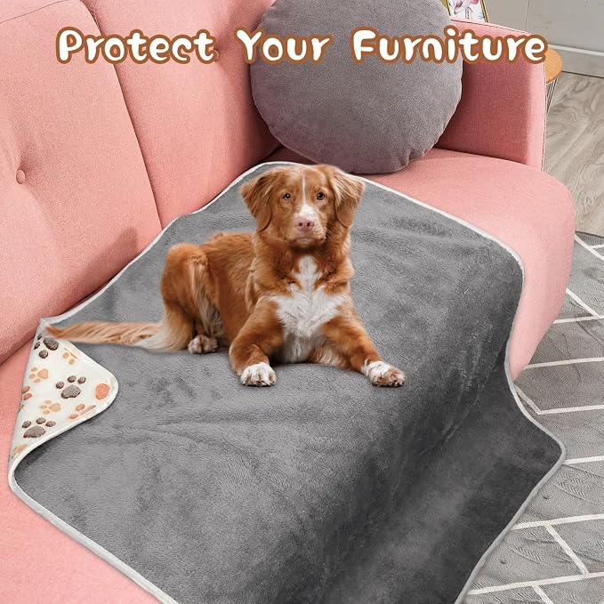 YUEPET 2 Pack Waterproof Dog Blankets, Washable Reversible Throw 40 x 30 in | White and Coffee Pair, Soft Fleece with Mylar Layer, Machine Washable, Bed Sofa and Car Protection, Medium and Large Dogs