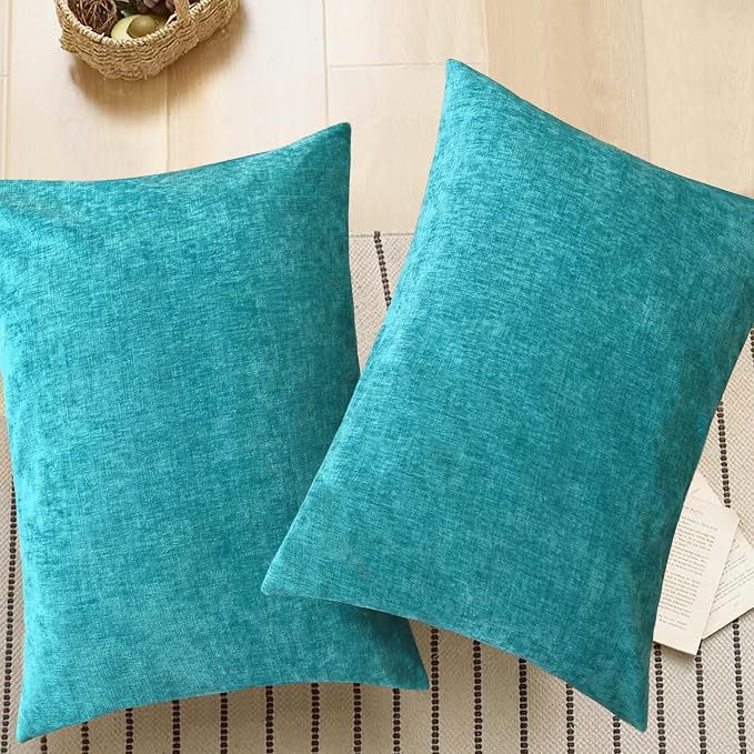 CaliTime Decorative Standard Throw Pillow Covers 26 X 20 Inches Lake Blue | Pack of 2, Cozy Chenille Cushion Cases for Sofa Bed Living Room Farmhouse Home