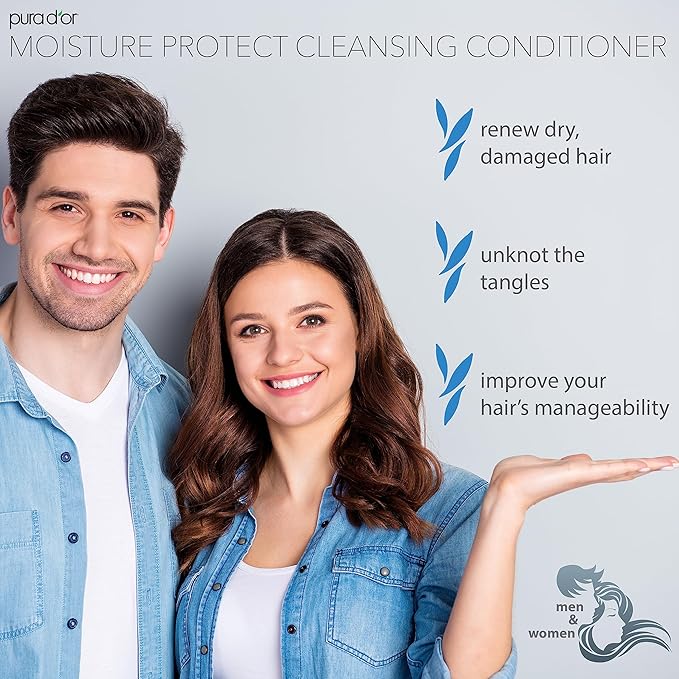 PURA D’OR Moisture Protect Cleansing Conditioner (16oz) Detangles & Restores Hair with Argan Oil, Lavender, No Sulfate, All Hair Types, Men & Women (Packaging may vary), (Pack of 2)