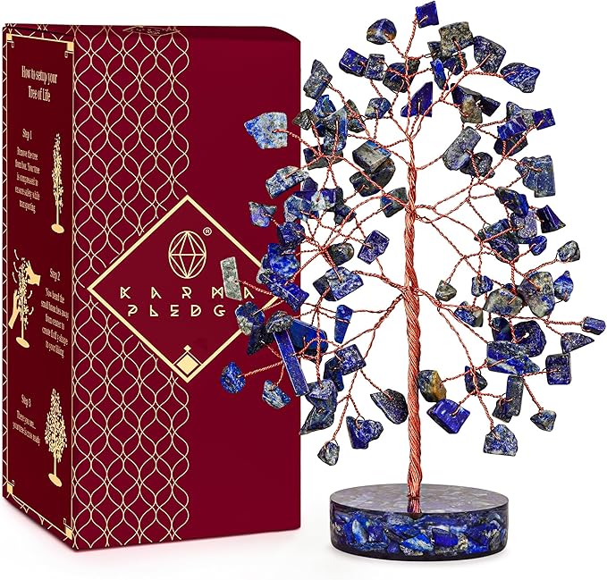 Lapis Lazuli Crystal Tree of Life Birthday Gifts for Women, Men, Friends, Handmade Chakra Healing Crystal Tree for Home Office Decor, Positivity, Good Luck, Money, Unique Gifts for Her Mom Sister, Dad