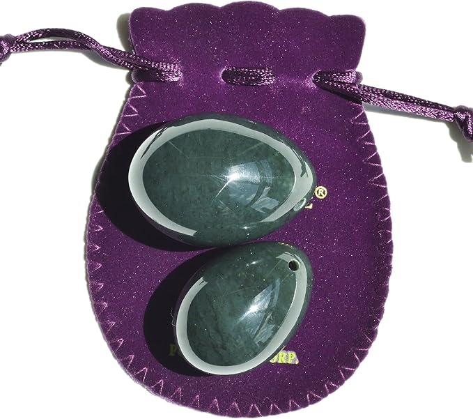 2-PCS Egg Set Made of Real Nephrite Jade for Beginners and Intermediate Users for Wellness Training, Drilled, Large & Medium 2-Size, by Polar Jade