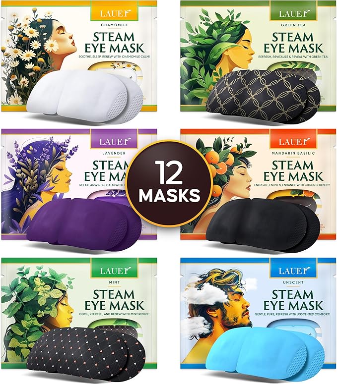 Heated Eye Steam Mask Dry Eyes Self Warm Compress Dark Circles Puffiness (1 Count (Pack of 12), Set of Scent (Lavender, Chamomile, Green Tea, Mint, Mandarin Basilic, Unscented))