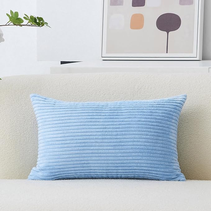 Home Brilliant 12x20 Pillow Cover Decorative Striped Corduroy Rectangle Cushion Cover Oblong Throw Pillow Cover for Couch Bedroom Nursery, 12 x 20 Inch, Baby Boy Blue