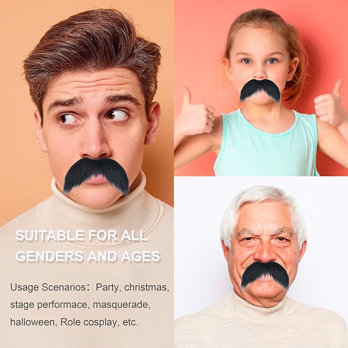 Fake Mustache for Men Classic Halloween Self Adhesive Fake Beard Novelty Stick On Fake Mustaches
