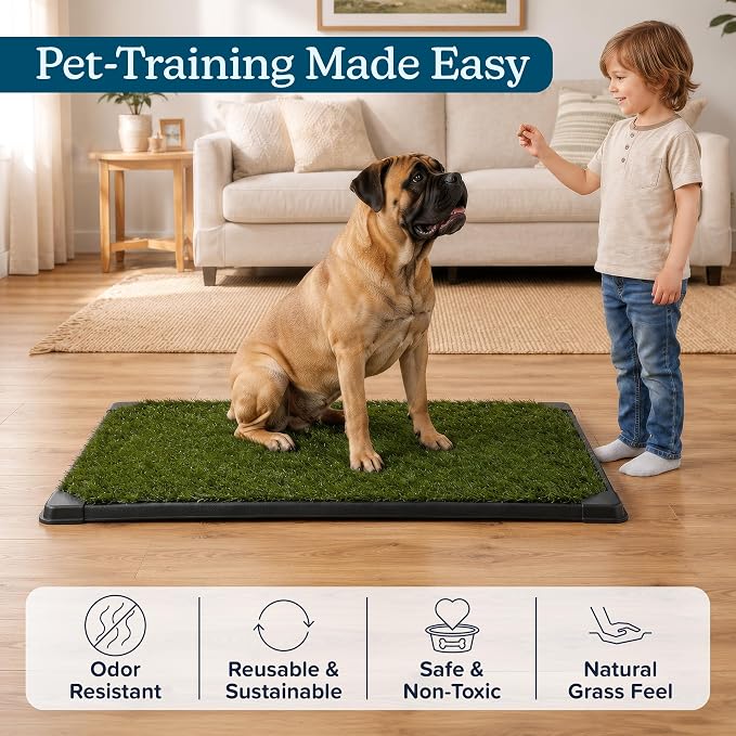 PETMAKER Artificial Grass Pee Pads for Dogs, 3 Pack, 44” x 26.5” | Replacement Turf Artificial Grass Pads for Indoor and Outdoor Use, Washable Dog Litter Box for Puppy Potty Training