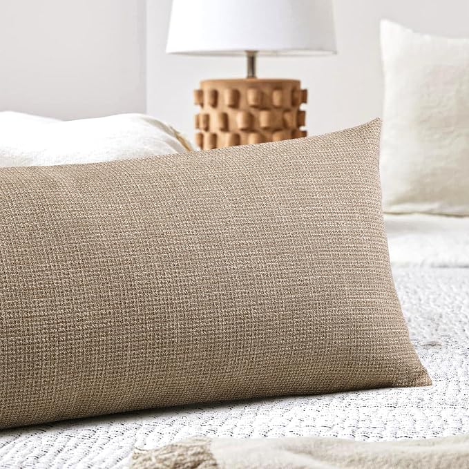 OTOSTAR Linen Throw Pillow Cover Set of 1 Decorative Long Lumbar Pillowcase Rectangle Cushion Cover 14x36 Inch for Home Decor Sofa Bedroom Car 35 x 90CM Light Coffee