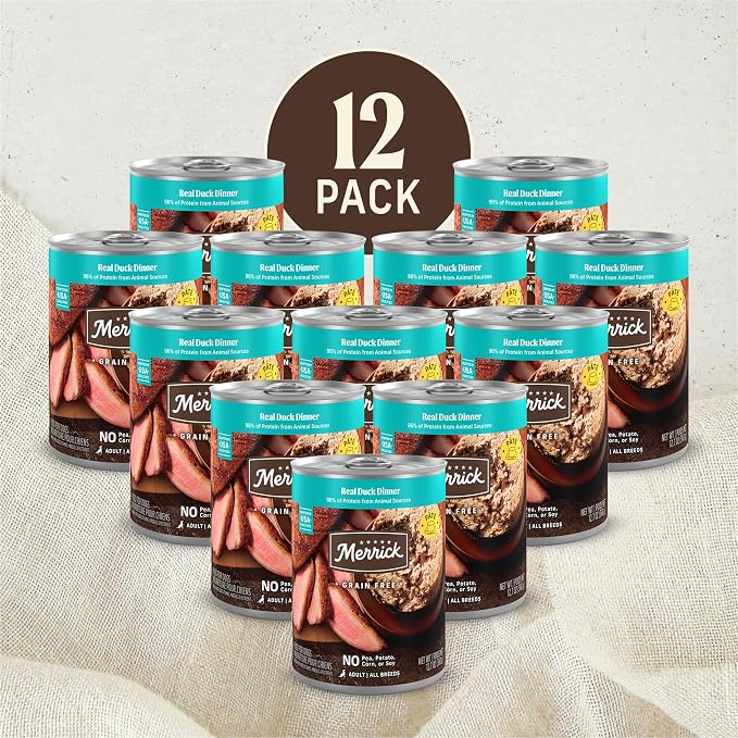 Merrick Grain Free Canned Dog Food, Real Duck Dinner Recipe With Added Vitamins and Minerals, 12.7 oz. Can