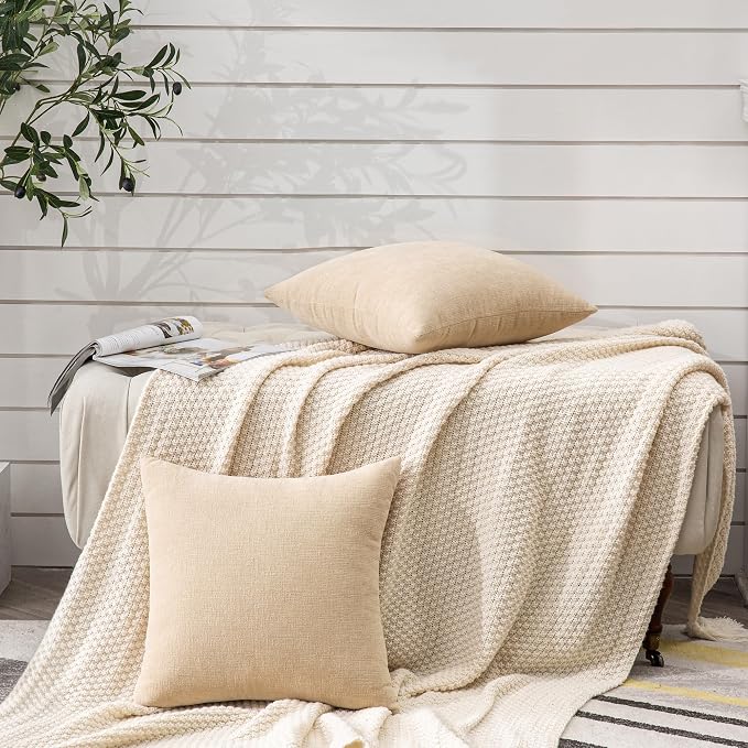 GAWAMAY Decorative Couch Throw Pillow Covers 20x20 Inch Set of 2 Beige | Soft Chenille Farmhouse Style, Hidden Zipper, Neutral Cushion Pillowcases for Sofa Living Room Bed, Only Covers
