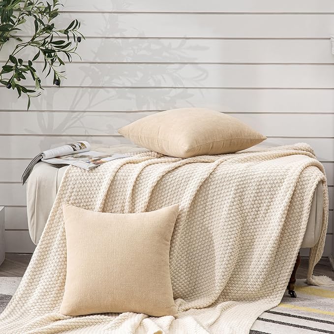 GAWAMAY Decorative Couch Throw Pillow Covers 22x22 Inch Set of 2 Beige | Soft Chenille Farmhouse Style, Hidden Zipper, Neutral Cushion Pillowcases for Sofa Living Room Bed, Only Covers