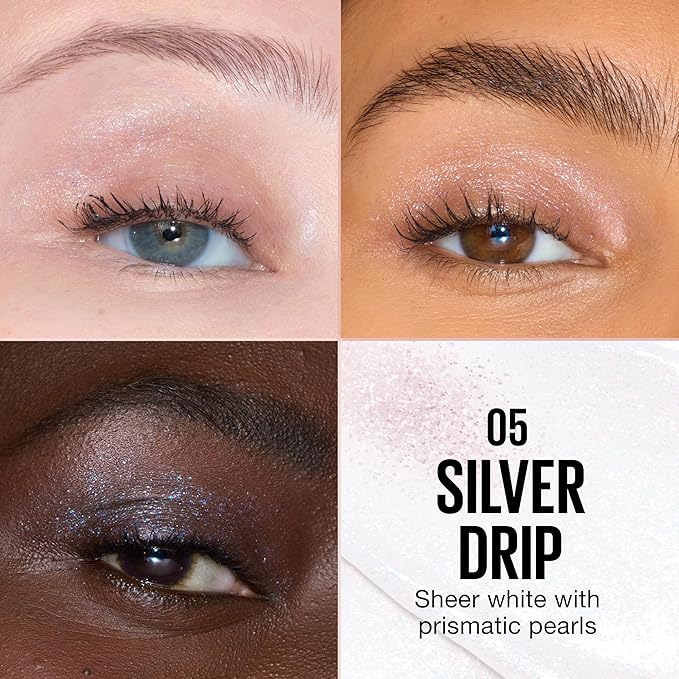 MAYBELLINE Shadow Drip Eye Tint Liquid Eyeshadow, High-Impact, Lightweight Shimmer Eye Shadow with Up To 16HR Wear, Silver Drip, 1 Count