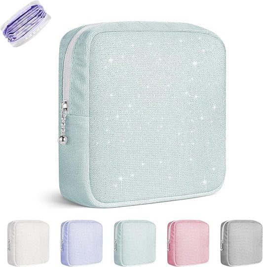 Period Bag for Teen Girls, Canvas Sanitary Napkin Storage Bag with Zipper, Portable Menstrual Pad Bag Tampon Holder for Purse