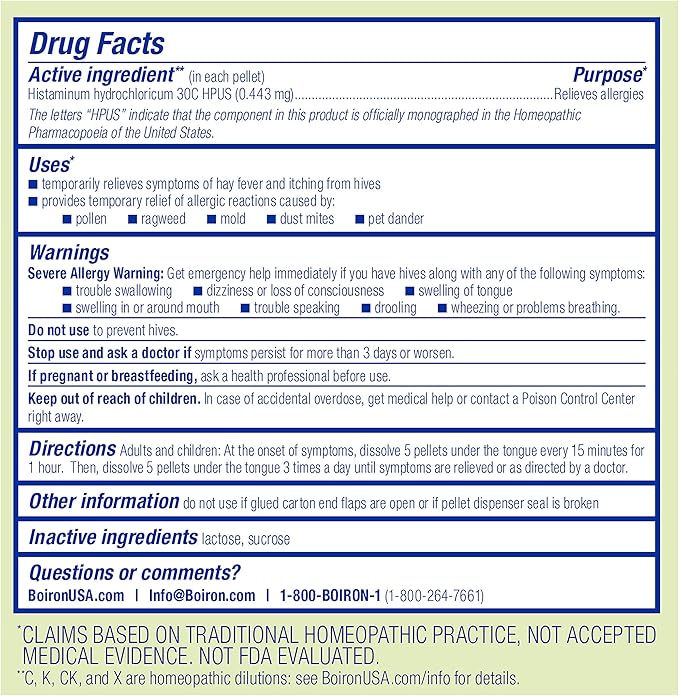 Boiron Histaminum Hydrochloricum 30C Homeopathic Medicine for Indoor or Outdoor Allergy Relief, Hay Fever, and Hives - 3 Count (240 Pellets)