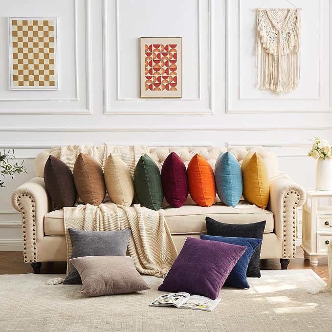 GAWAMAY Decorative Square Throw Pillow Covers 18x18 Inch Set of 4, Super Soft Chenille Pillows Cover Fall Pillowcase for Living Room Bedroom Sofa Couch Cushion Cover Coffee 45x45cm (No Insert)