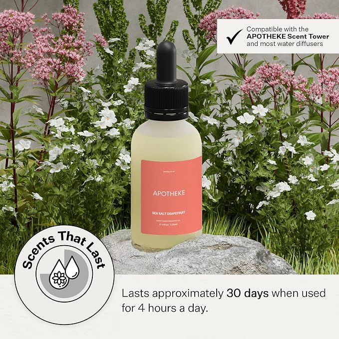 Apotheke Scent Tower Aromatherapy Diffuser Fragrance Refill, Sea Salt Grapefruit (30 ml) - Long-Lasting Perfume-Grade Essential Oil for Clean & Fresh Home, Office, Hotel & Large Rooms