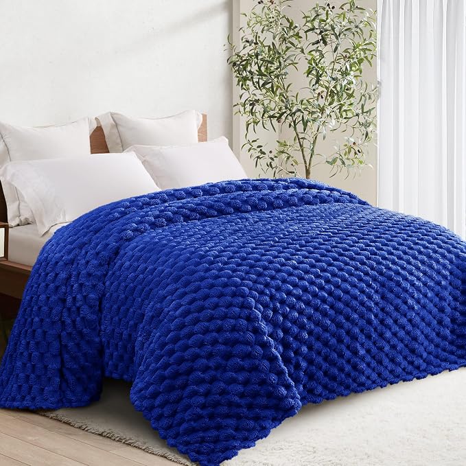 Whale Flotilla Soft Fleece Twin Size Bed Blanket Luxury 3D Jacquard, Blue | Lightweight Coverlet Bedspread, Super Cozy Plush Fluffy Fuzzy All‑Season Decorative Blanket for Bed, Dorm Essentials, 60"x80"