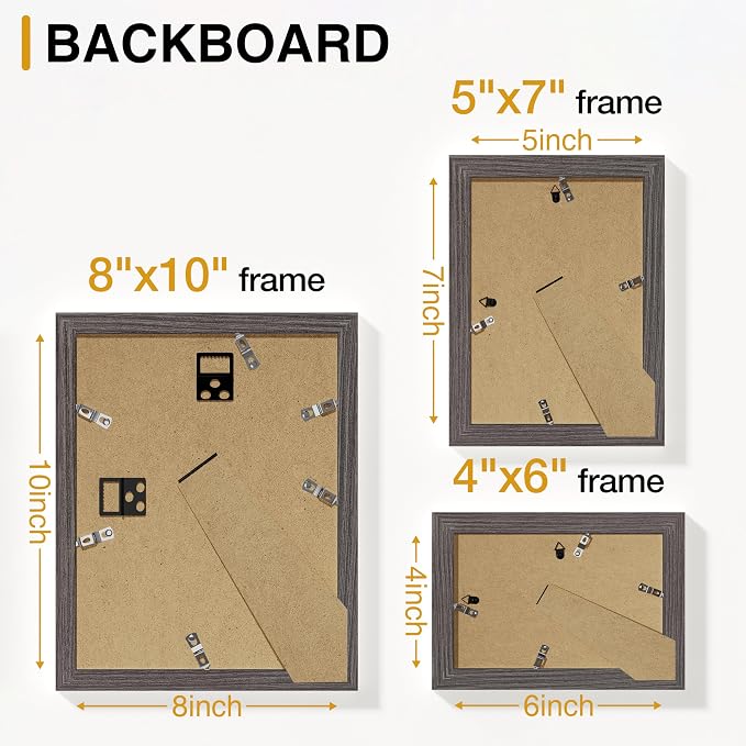 Vittanly 15 Pack Picture Frames Collage Wall Decor, Wall/Tabletop Display | Rustic Grey, Multi-Size Gallery Wall Frame Set: 3pcs 8x10, 6pcs 5x7, 6pcs 4x6. Picture Frame Set for Family
