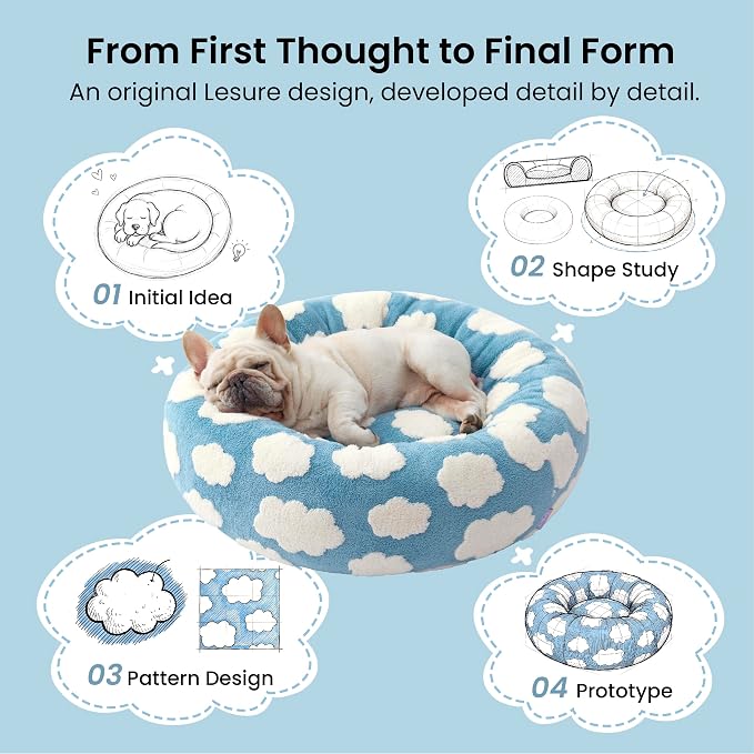 LE SURE Shown on TV Jacquard Donut Dog Beds Large Sized Dog,Blue 36x36x8in | Orthopedic Calming Pet Bed Sofa, Original Design Pattern,Washable Cover,Cute Home Decor as Gift for Pet,Anti Slip Bottom