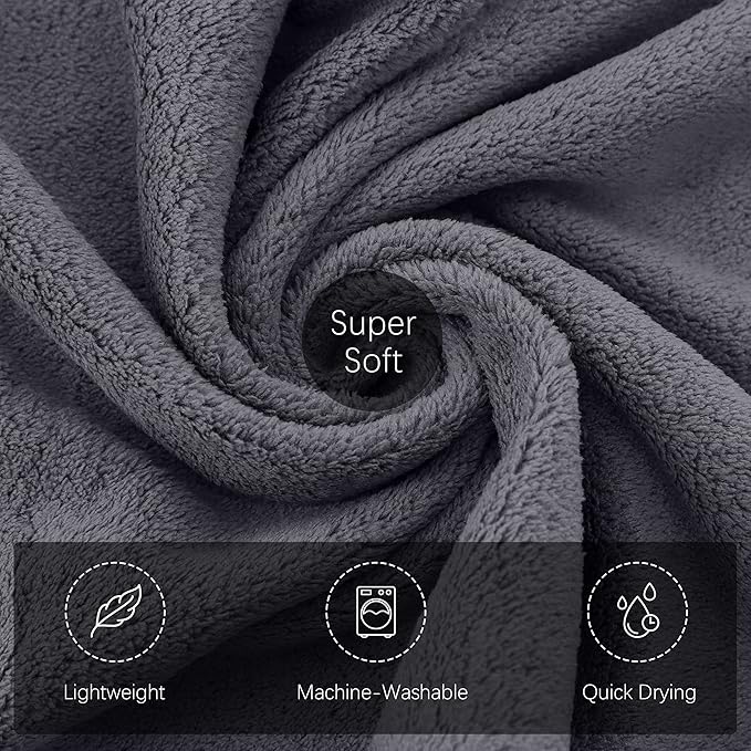 TENSTARS Silk Hemming Hand Towels for Bathroom - Quick Drying - Ultra Soft Microfiber Absorbent Towel for Bath Fitness, Gym, Shower, Hotel, and Spa - 16x28 Inch | Set of 6, Dark Grey
