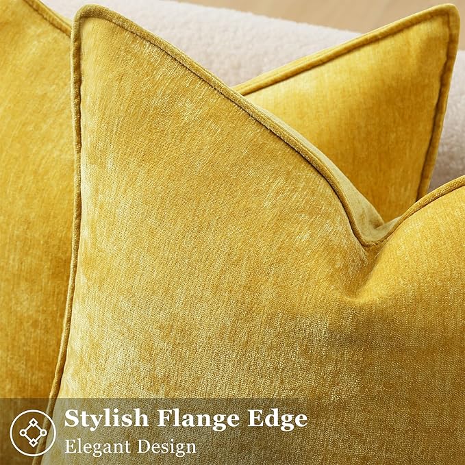 decorUhome Chenille Mineral Yellow Throw Pillow Covers 12x20 Set of 2 | Fall Soft Lumbar Couch Decorative Modern Velvet Pillow Cases with Elegant Design for Sofa Bed Living Room Home Decor