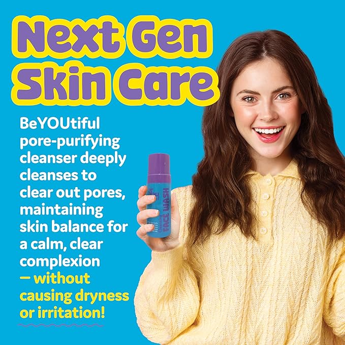 BeYOUtiful Cleansing Face Wash, Easter Gifts for Kids, Gentle Acne Face Wash, Preppy Skin Care for Teen Girls and Boys, Kids Facial Cleanser Ages 8-17, 5 fl oz, Easter Basket Stuffers