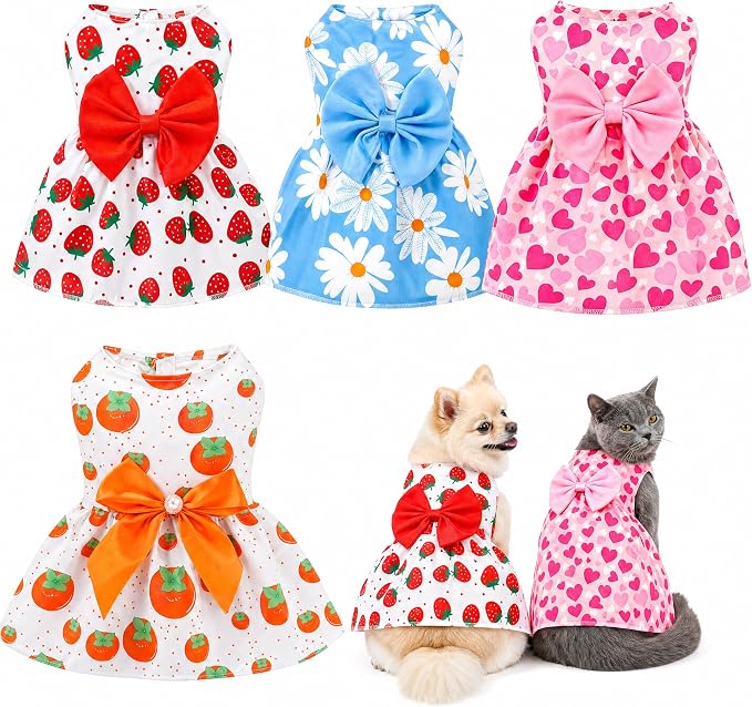 4 Pcs Dog Dress Cute Cat Dress Puppy Skirt Summer Dog Clothes Pet Clothes Girl for Puppy Small Cats (Floral, X-Large)