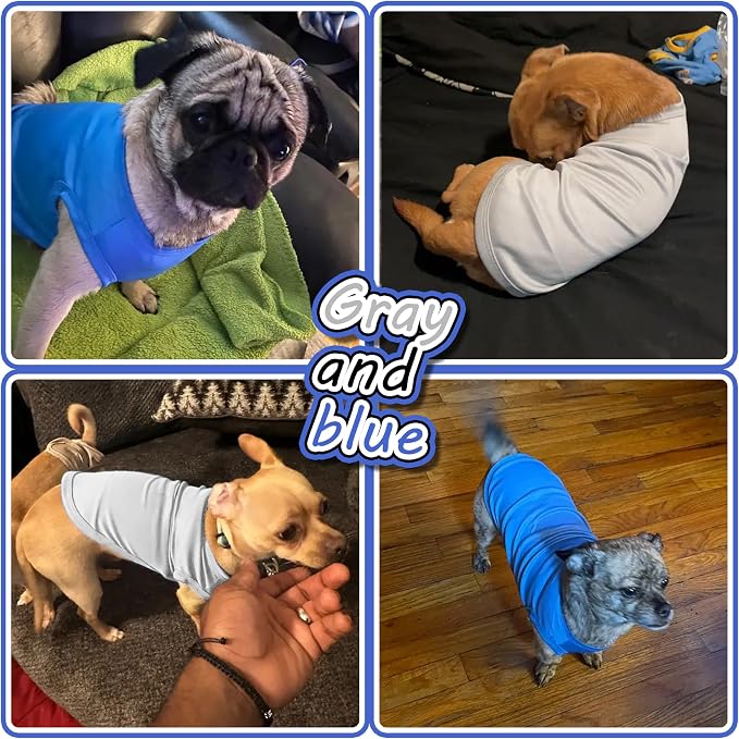 2 Pack Solid Color Dog Shirts – Lightweight, Breathable Pet T-Shirts, Durable Stretchy Clothes for Small to Large Dogs, Ideal for Everyday Wear & Holidays.Grey Blue Small