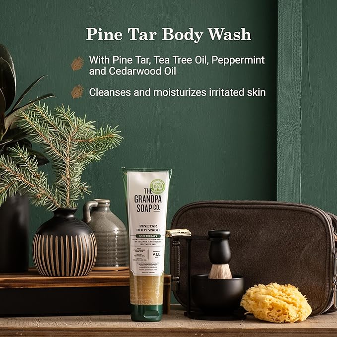 The Grandpa Soap Company Pine Tar Body Wash - Dermatologist Recommended to Cleanse & Moisturize Irritated Skin, Deodorizing Power, With Pine Tar & Tea Tree Oil, 9.5 Fl Oz 2 Pack