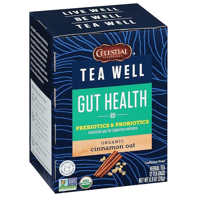 Celestial Seasonings TeaWell Herbal Tea, Gut Health, Organic Cinnamon Oat, 12 Count (Pack of 2)