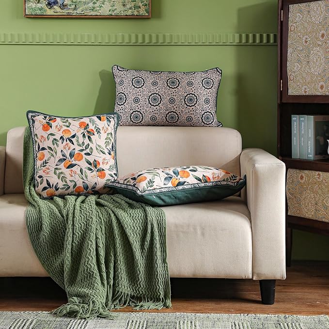 patdrea Vintage Linen Throw Pillow Cover,18"x18",Set of 2-Palladin A | Elegant Decorative Pillow Case,Orange Citrus Fruit Print,Pillow Cover for Couch Living Room Bedroom Sofa