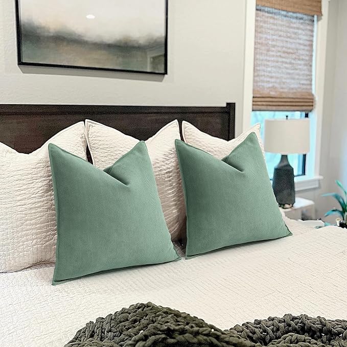 Dusty Green Pillow Covers 18x18 Set of 2 Chenille Throw Pillow Covers with Elegant Design Soft and Luxurious Decorative Throw Pillows for Couch, Bed, and Home Decor