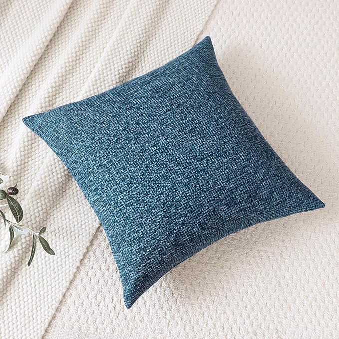 OTOSTAR Linen Throw Pillow Cover Set of 1 Decorative Square Pillowcases Cushion Covers 24x24 Inch for Home Decor Sofa Bedroom Car 60 x 60CM Dark Blue