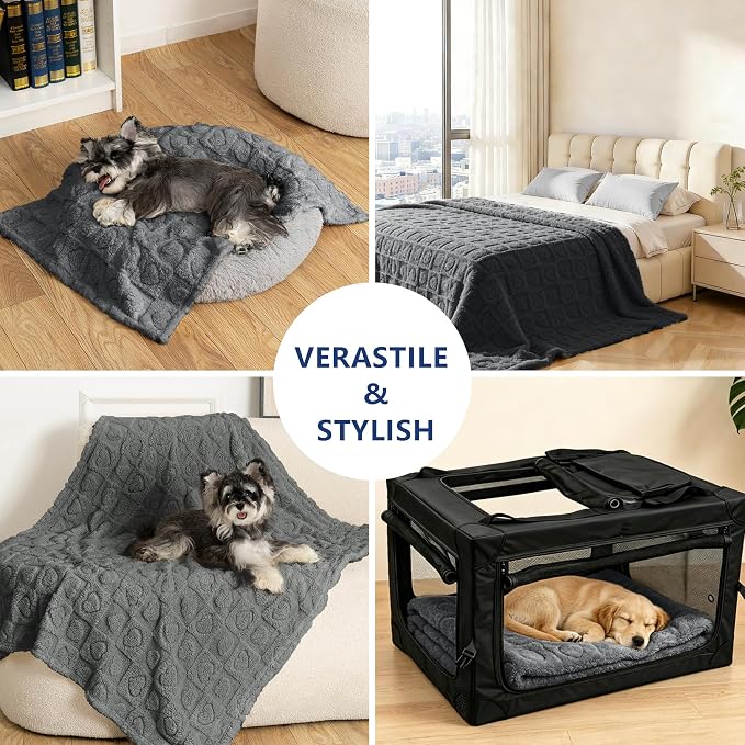 gogobunny Large Pet Blanket for Dogs Cats, Ultra Soft 300GSM Coral Fleece Washable Furniture Protector for Couch Bed Car Seat, Calming Crate Mat Blanket for Large Breeds, Grey, 60x80IN