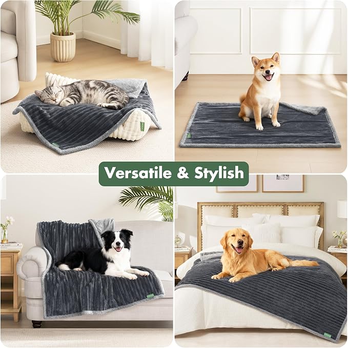 Waterproof Puppy Blankets for Small Dogs - Cozy Fleece Calming Cat Blanket for Couch Furniture Protector, Washable Dog Blankets for Indoors & Outdoors, Grey, 25"x35"