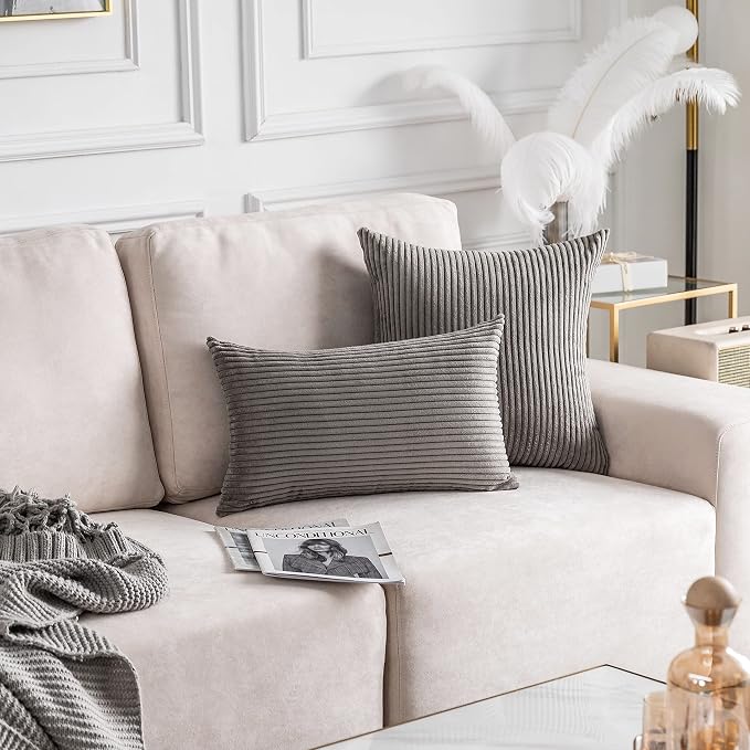 Home Brilliant 18x18 Pillow Cover Gray Square Corduroy Throw Pillow Cover Neutral Soft Cushion Cover for Couch Chair Bench Bedroom Decorations, 18 x 18 inch (45cm), Ash Grey