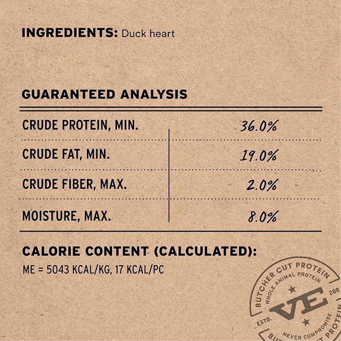 Vital Essentials Freeze Dried Raw Duck Hearts Dog Treats, 3.5 oz Bag | Single Ingredient, Premium Quality Protein, Grain Free Treats, USA Made with U.S. & Globally Sourced Ingredients