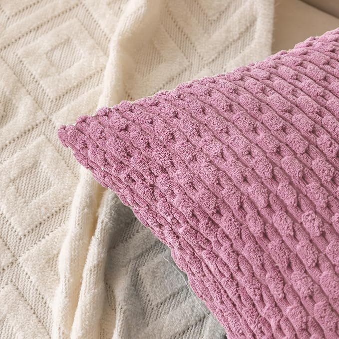 Set of 4 Pink Decorative Throw Pillow Covers 20x20 Inch Corduroy Pillow Covers for Bed Couch Sofa Living Room Soft Square Cushion Cases