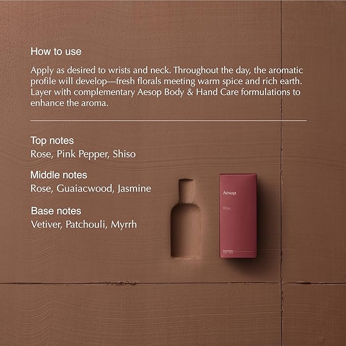 Aesop Rōzu Eau de Parfum | Rose, Shiso, and Guaiacwood Scent | Floral, Green, and Woody Aroma | Unisex | 1.6 fl oz