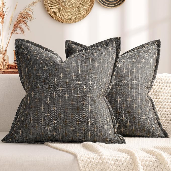 Pillow Covers 26x26 Set of 2 Soft Polyester Textured Pillow Covers with Stylish Flange Edge Cozy Farmhouse Throw Pillows for Couch Bed Sofa Living Room