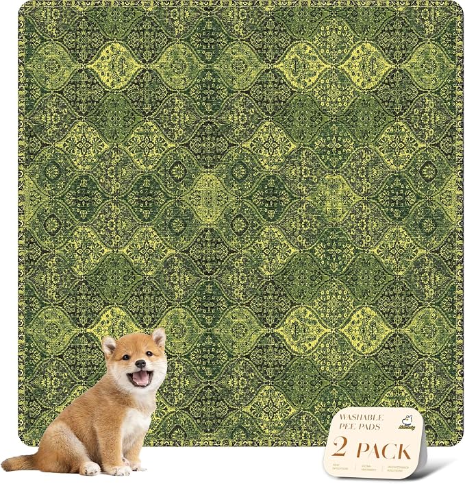 nunubaby Washable Pee Pads for Dogs, Stylish, Non-Slip and Leak-Proof Pee Pads. Reusable Potty Pads for Dogs for Crates and Floors.(Green/Multi,48" x48" )