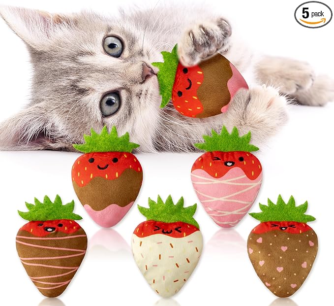 MALLMALL6 Catnip Toys for Cat - 5Pcs Strawberry Chocolate Crinkle Paper Sound Catmint Toy for Indoor Kitten, Teething Chew Kick Interactive Kitty Supplies, Pet Present for Kitten Lover