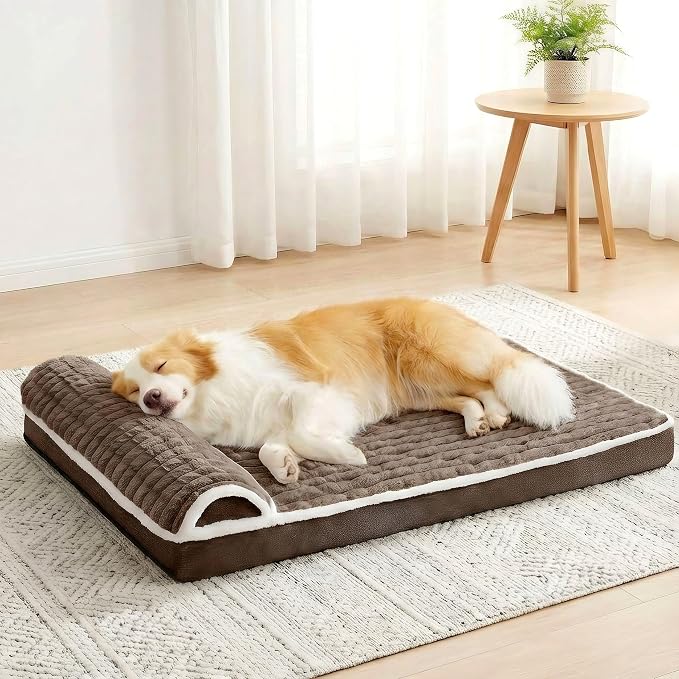 Orthopedic Large Dog Bed Pillow Pet Sofa Bed 56''X40'' Taupe | Egg-Crate Foam Pet Couch Large Sized Dog, Waterproof Removable Washable Cover,Furry Puppy Crate Mat With Nonskid Bottom