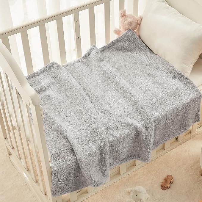 Kids Throw for Boys and Girls 30 x 40 inches, Soft Cozy Cute Swaddle Fleece Throw, Light Grey