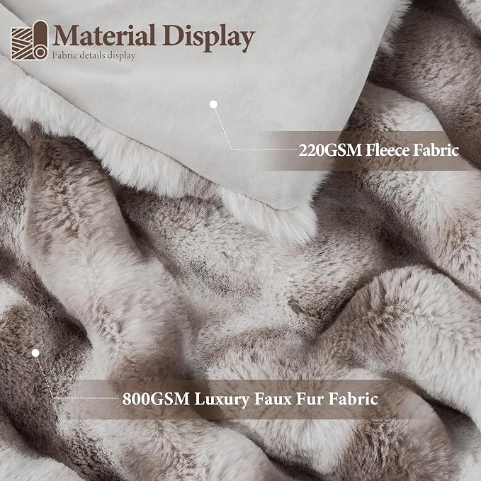 Luxury 1000GSM Rabbit Faux Fur Blanket, Super Heavy Warm Cozy Brown Blankets for Couch Bed Sofa, Ruched Plush Fuzzy Elegant Soft Reversible Mink Blanket Living Room Bedroom, 90" x 90"