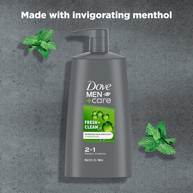 DOVE MEN + CARE 2-in-1 Shampoo and Conditioner Fresh and Clean 4 Count Nourishes and Invigorates Helps Strengthen Hair 25.4 oz