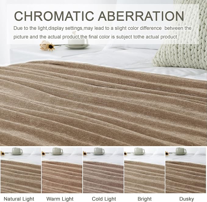 Chenille Throw Blanket for Couch 50" x 60", Taupe | Soft Cozy Warm Throws with Fringe Tassel, for Living Room Bed Sofa Chair Cover, Lightweight Knitted Decorative Boho Blankets