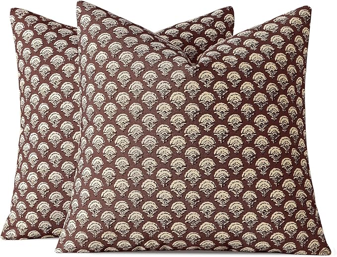 MIULEE Floral Print Decorative Pillow Covers 20x20, Withered Rose | Vintage Boho Farmhouse Modern Home Decor, Set of 2, Block Print Cushion Covers for Couch Sofa Bed Living Room